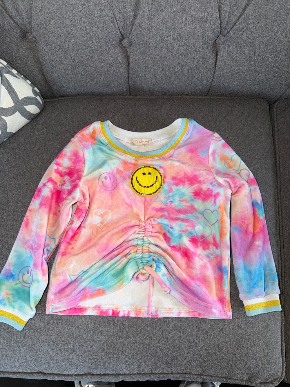 Truly Me Multicolor Tie-Dye Smile Long Sleeve Top